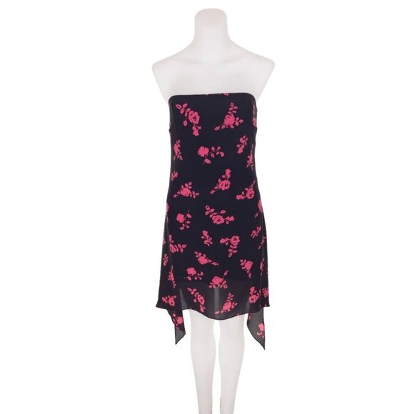 Versus Versace Strapless Floral-print Silk-crepe Mini Dress 46 US 10 Black Pink - Picture 1 of 15